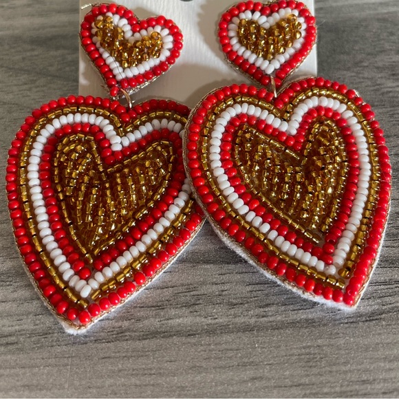 Jewelry - 🎉❤️Heart Beaded Earrings Red Valentine’s Day